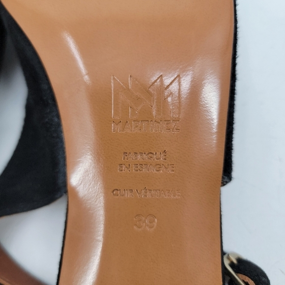 Souliers Martinez Black Pointed Toe Wooden Kitten Heel Slingback Size 8 EU 39 - Picture 11 of 16